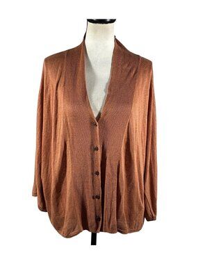 Poetry Rust Orange 100% Linen Womens dolman sleeve Cardigan sweater US 12 Lightw